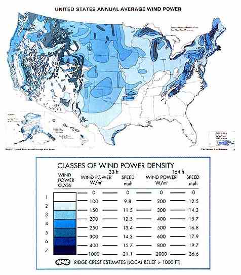 Wind maps, like the one shown in the image gallery, show which regions have at least Class 3 winds sufficient to power a wind plant.